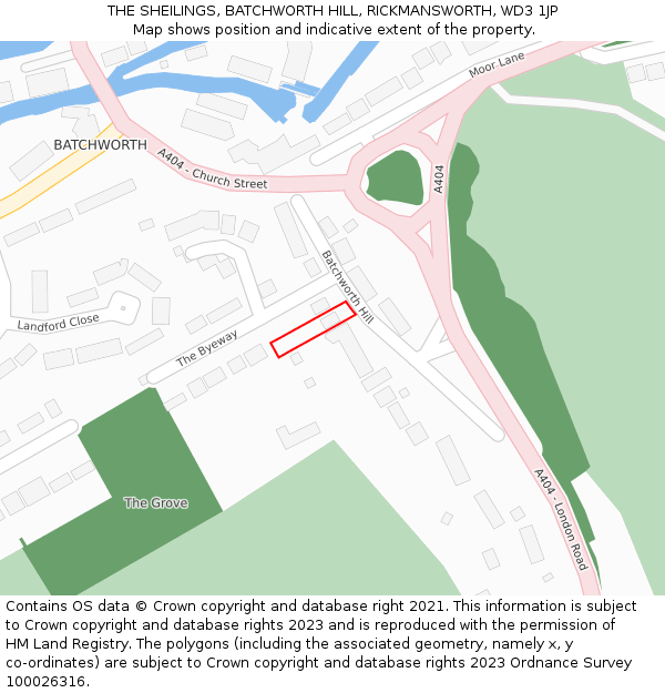 THE SHEILINGS, BATCHWORTH HILL, RICKMANSWORTH, WD3 1JP: Location map and indicative extent of plot