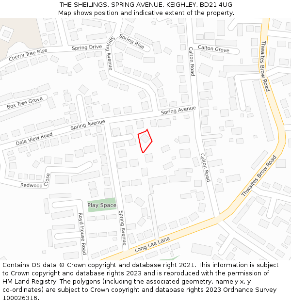 THE SHEILINGS, SPRING AVENUE, KEIGHLEY, BD21 4UG: Location map and indicative extent of plot