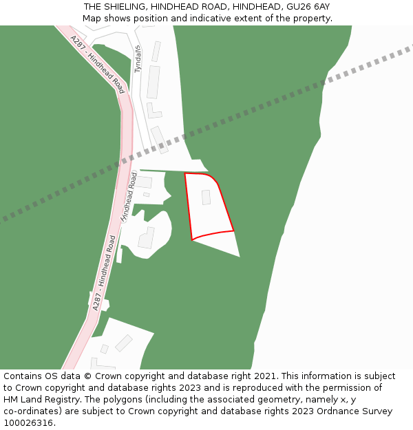 THE SHIELING, HINDHEAD ROAD, HINDHEAD, GU26 6AY: Location map and indicative extent of plot