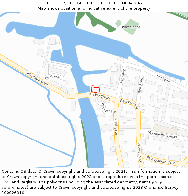 THE SHIP, BRIDGE STREET, BECCLES, NR34 9BA: Location map and indicative extent of plot