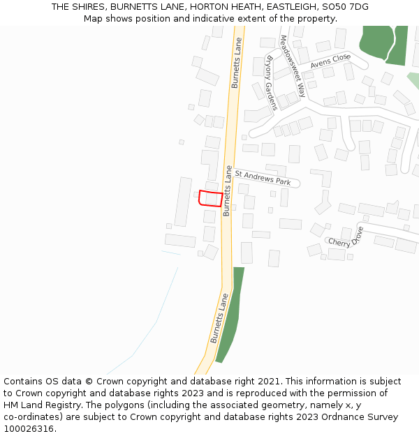 THE SHIRES, BURNETTS LANE, HORTON HEATH, EASTLEIGH, SO50 7DG: Location map and indicative extent of plot