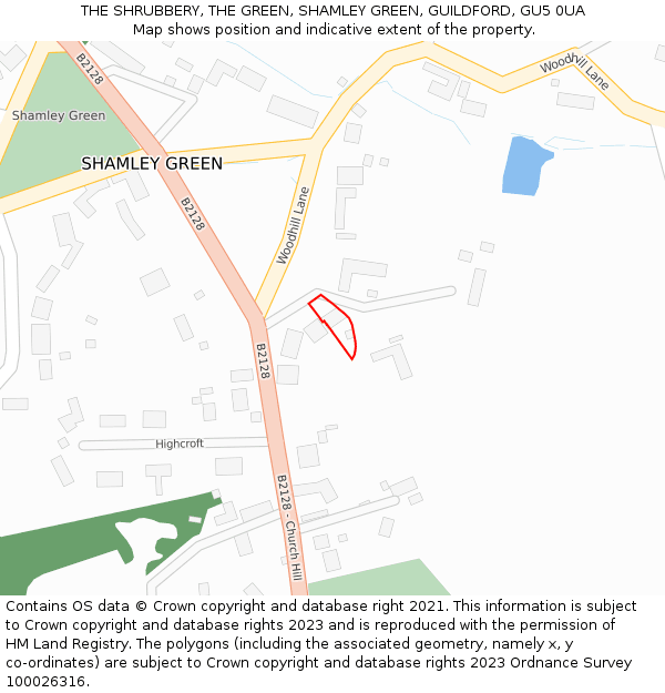 THE SHRUBBERY, THE GREEN, SHAMLEY GREEN, GUILDFORD, GU5 0UA: Location map and indicative extent of plot
