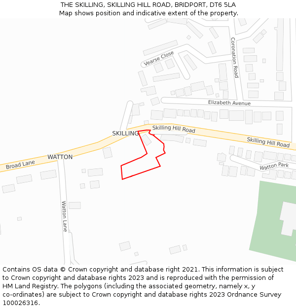THE SKILLING, SKILLING HILL ROAD, BRIDPORT, DT6 5LA: Location map and indicative extent of plot