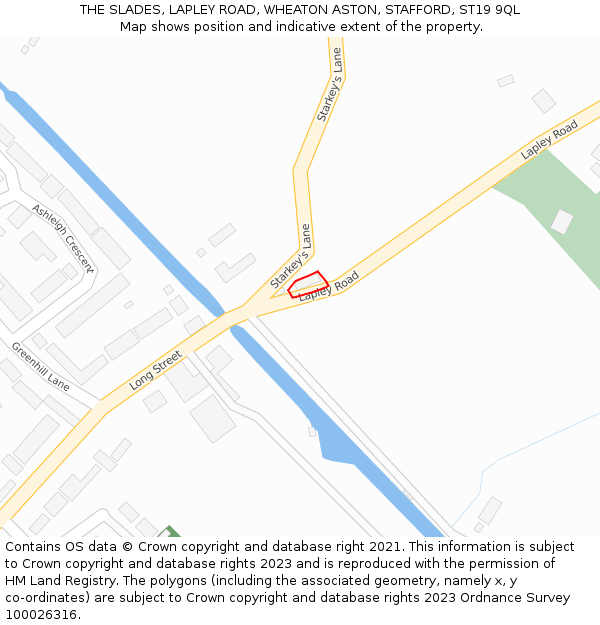 THE SLADES, LAPLEY ROAD, WHEATON ASTON, STAFFORD, ST19 9QL: Location map and indicative extent of plot