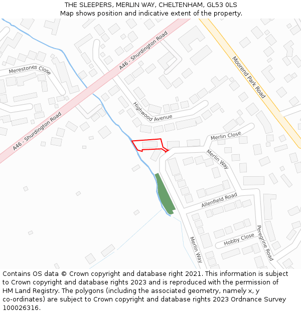 THE SLEEPERS, MERLIN WAY, CHELTENHAM, GL53 0LS: Location map and indicative extent of plot
