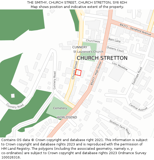 THE SMITHY, CHURCH STREET, CHURCH STRETTON, SY6 6DH: Location map and indicative extent of plot