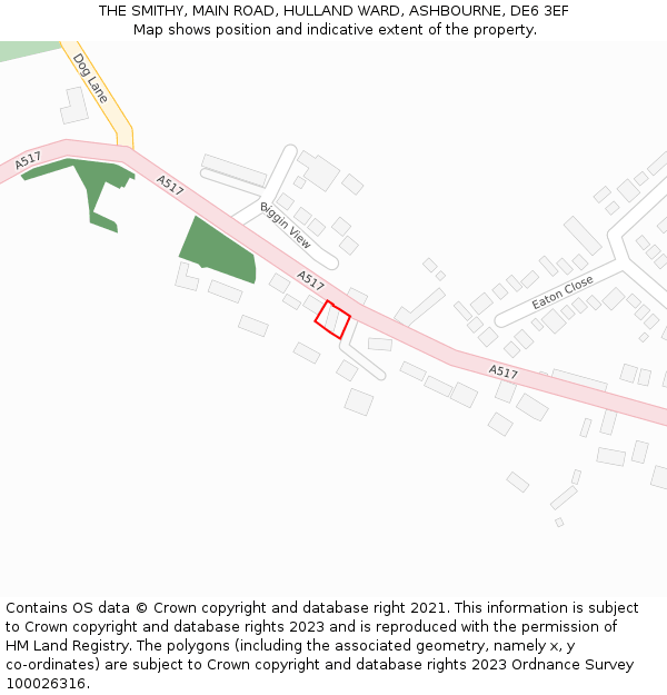 THE SMITHY, MAIN ROAD, HULLAND WARD, ASHBOURNE, DE6 3EF: Location map and indicative extent of plot