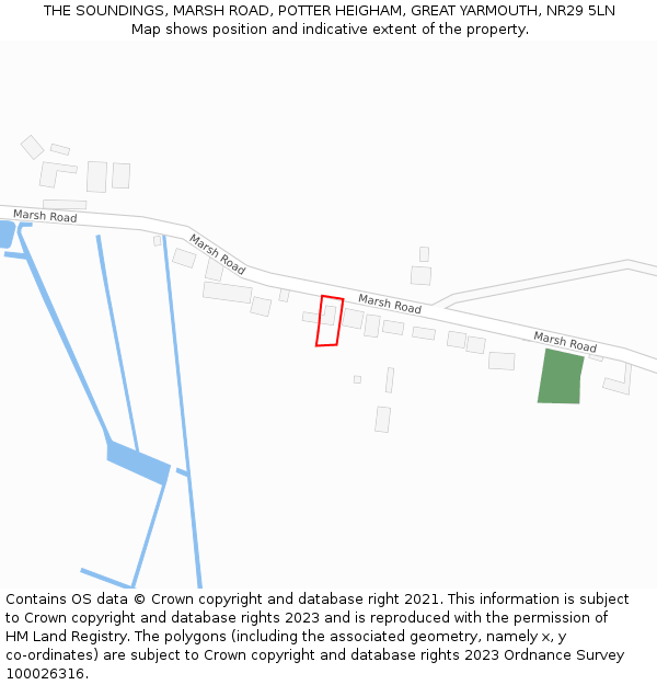 THE SOUNDINGS, MARSH ROAD, POTTER HEIGHAM, GREAT YARMOUTH, NR29 5LN: Location map and indicative extent of plot