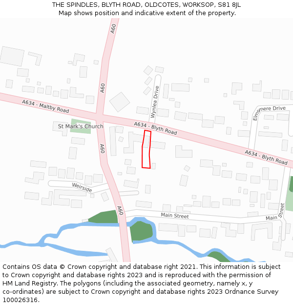 THE SPINDLES, BLYTH ROAD, OLDCOTES, WORKSOP, S81 8JL: Location map and indicative extent of plot