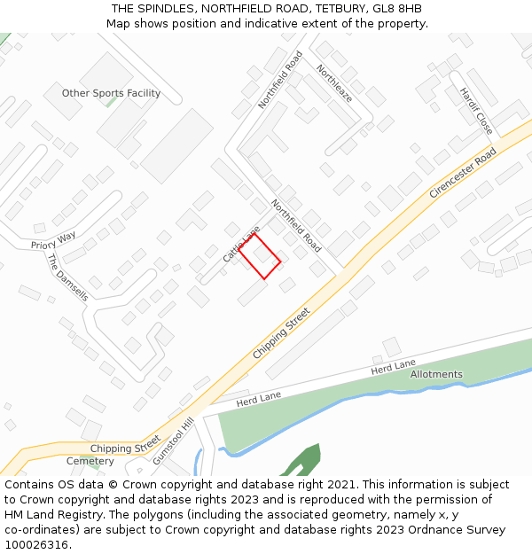 THE SPINDLES, NORTHFIELD ROAD, TETBURY, GL8 8HB: Location map and indicative extent of plot