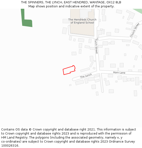 THE SPINNERS, THE LYNCH, EAST HENDRED, WANTAGE, OX12 8LB: Location map and indicative extent of plot