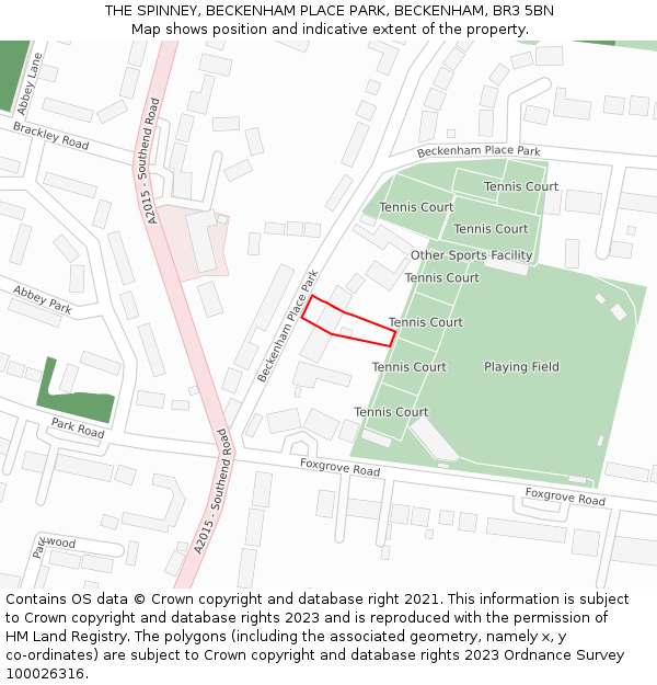THE SPINNEY, BECKENHAM PLACE PARK, BECKENHAM, BR3 5BN: Location map and indicative extent of plot