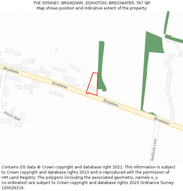 THE SPINNEY, BROADWAY, EDINGTON, BRIDGWATER, TA7 9JP: Location map and indicative extent of plot