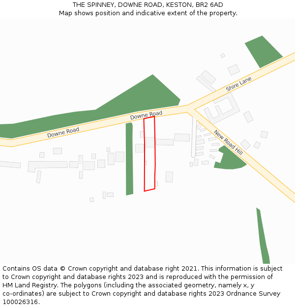 THE SPINNEY, DOWNE ROAD, KESTON, BR2 6AD: Location map and indicative extent of plot