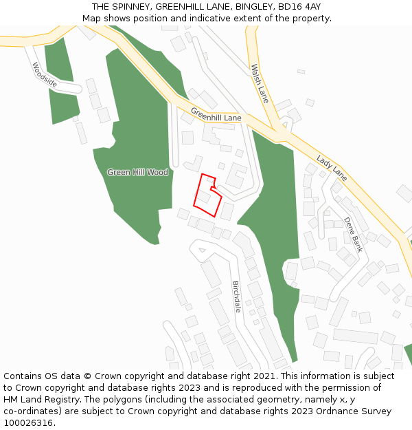THE SPINNEY, GREENHILL LANE, BINGLEY, BD16 4AY: Location map and indicative extent of plot
