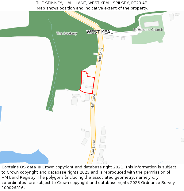 THE SPINNEY, HALL LANE, WEST KEAL, SPILSBY, PE23 4BJ: Location map and indicative extent of plot