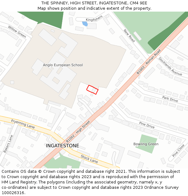 THE SPINNEY, HIGH STREET, INGATESTONE, CM4 9EE: Location map and indicative extent of plot