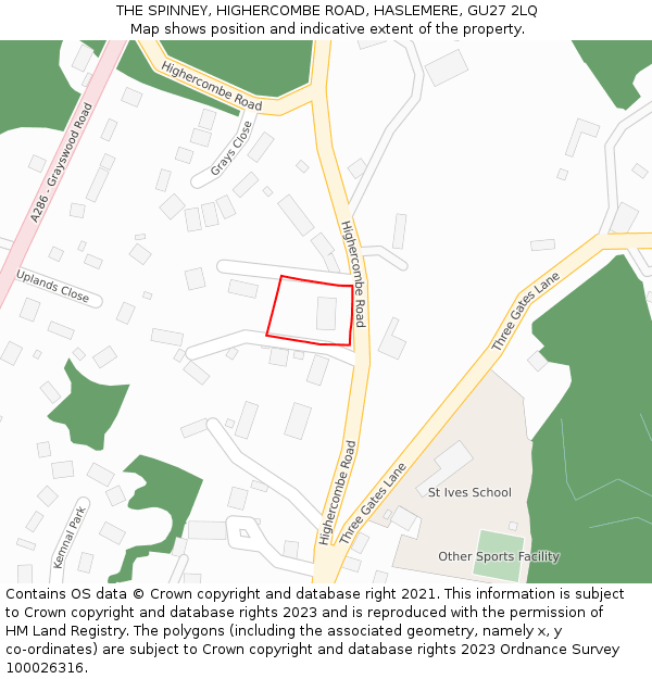 THE SPINNEY, HIGHERCOMBE ROAD, HASLEMERE, GU27 2LQ: Location map and indicative extent of plot