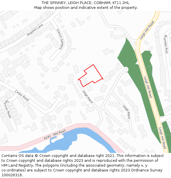 THE SPINNEY, LEIGH PLACE, COBHAM, KT11 2HL: Location map and indicative extent of plot