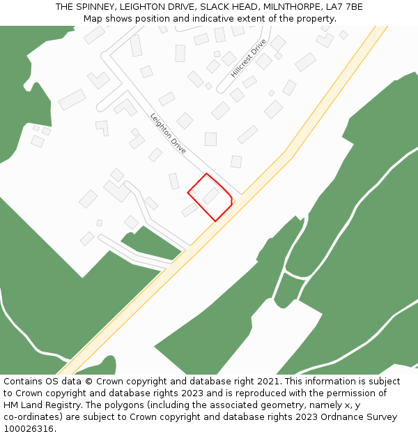 THE SPINNEY, LEIGHTON DRIVE, SLACK HEAD, MILNTHORPE, LA7 7BE: Location map and indicative extent of plot