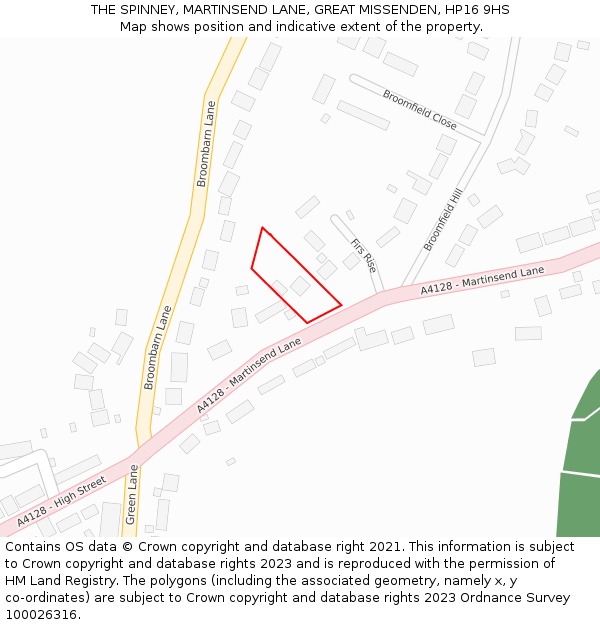 THE SPINNEY, MARTINSEND LANE, GREAT MISSENDEN, HP16 9HS: Location map and indicative extent of plot