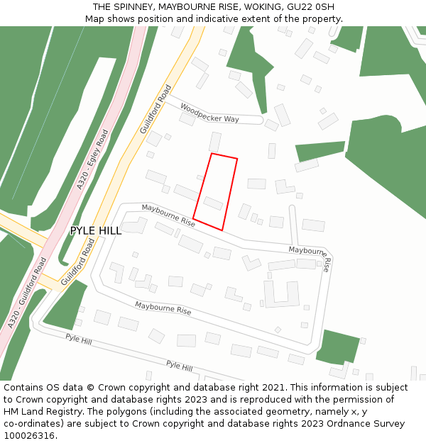 THE SPINNEY, MAYBOURNE RISE, WOKING, GU22 0SH: Location map and indicative extent of plot