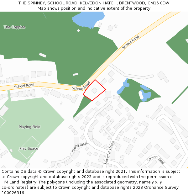 THE SPINNEY, SCHOOL ROAD, KELVEDON HATCH, BRENTWOOD, CM15 0DW: Location map and indicative extent of plot