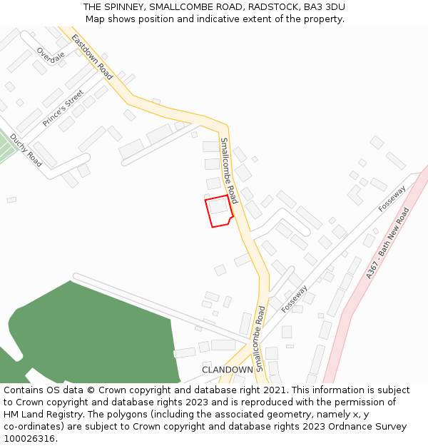 THE SPINNEY, SMALLCOMBE ROAD, RADSTOCK, BA3 3DU: Location map and indicative extent of plot