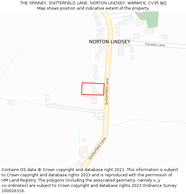 THE SPINNEY, SNITTERFIELD LANE, NORTON LINDSEY, WARWICK, CV35 8JQ: Location map and indicative extent of plot