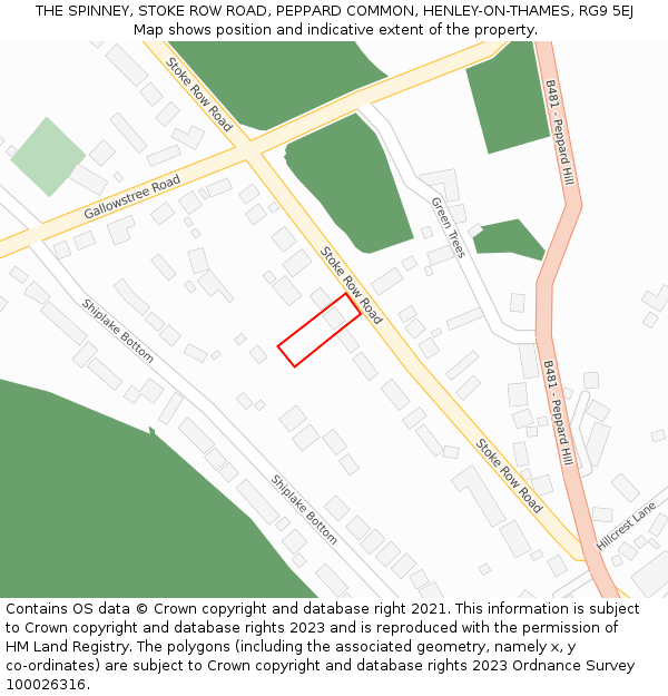 THE SPINNEY, STOKE ROW ROAD, PEPPARD COMMON, HENLEY-ON-THAMES, RG9 5EJ: Location map and indicative extent of plot