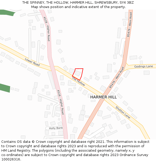 THE SPINNEY, THE HOLLOW, HARMER HILL, SHREWSBURY, SY4 3BZ: Location map and indicative extent of plot