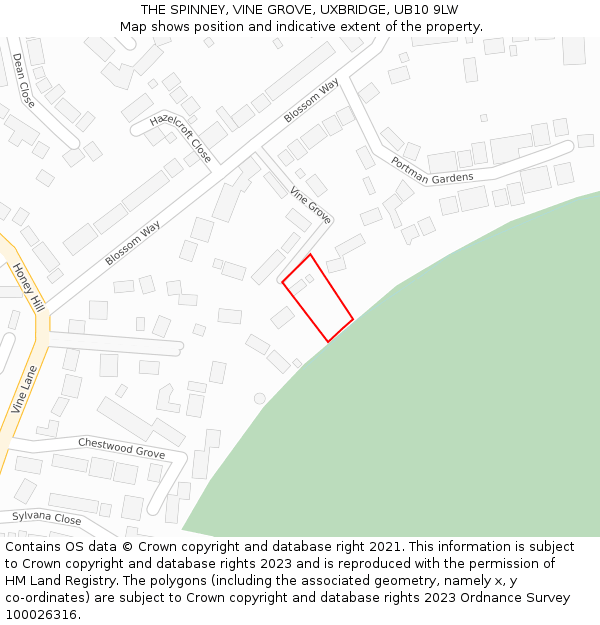 THE SPINNEY, VINE GROVE, UXBRIDGE, UB10 9LW: Location map and indicative extent of plot