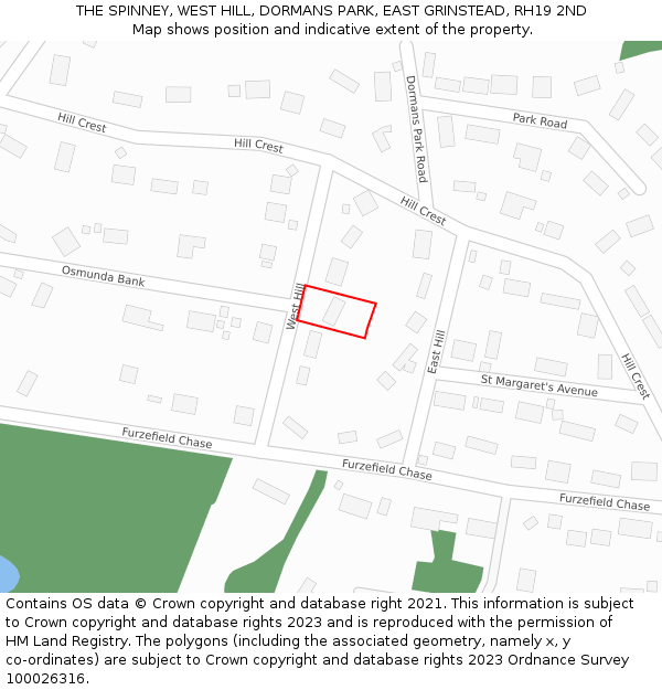 THE SPINNEY, WEST HILL, DORMANS PARK, EAST GRINSTEAD, RH19 2ND: Location map and indicative extent of plot