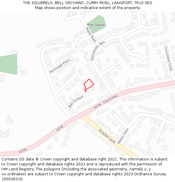 THE SQUIRRELS, BELL ORCHARD, CURRY RIVEL, LANGPORT, TA10 0EG: Location map and indicative extent of plot