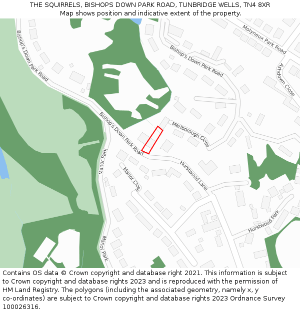 THE SQUIRRELS, BISHOPS DOWN PARK ROAD, TUNBRIDGE WELLS, TN4 8XR: Location map and indicative extent of plot