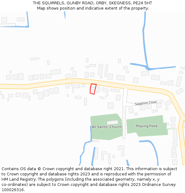 THE SQUIRRELS, GUNBY ROAD, ORBY, SKEGNESS, PE24 5HT: Location map and indicative extent of plot