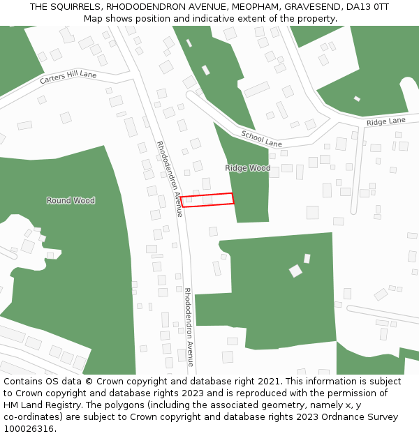THE SQUIRRELS, RHODODENDRON AVENUE, MEOPHAM, GRAVESEND, DA13 0TT: Location map and indicative extent of plot