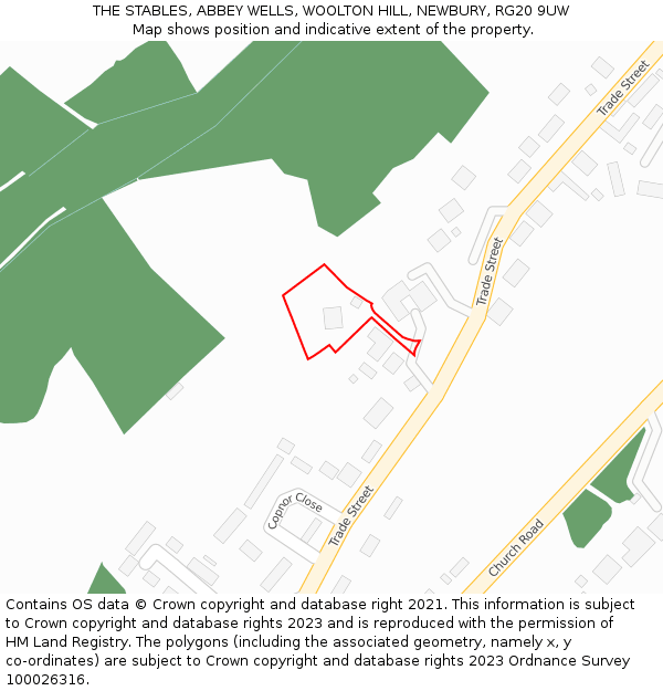 THE STABLES, ABBEY WELLS, WOOLTON HILL, NEWBURY, RG20 9UW: Location map and indicative extent of plot