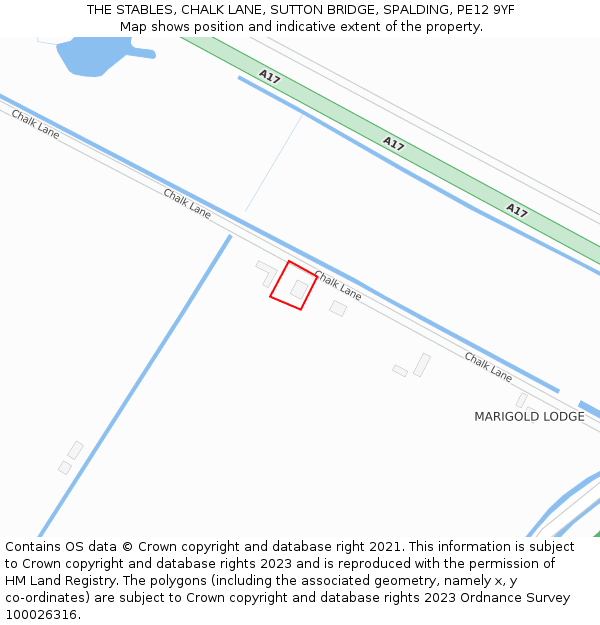 THE STABLES, CHALK LANE, SUTTON BRIDGE, SPALDING, PE12 9YF: Location map and indicative extent of plot