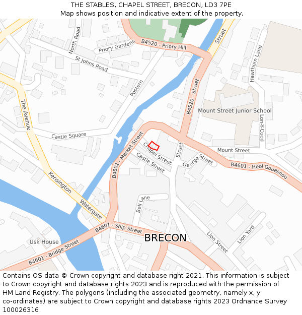 THE STABLES, CHAPEL STREET, BRECON, LD3 7PE: Location map and indicative extent of plot