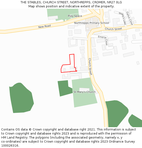 THE STABLES, CHURCH STREET, NORTHREPPS, CROMER, NR27 0LG: Location map and indicative extent of plot