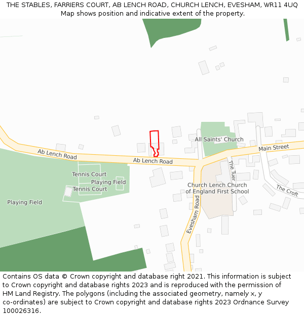 THE STABLES, FARRIERS COURT, AB LENCH ROAD, CHURCH LENCH, EVESHAM, WR11 4UQ: Location map and indicative extent of plot