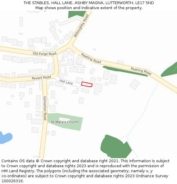 THE STABLES, HALL LANE, ASHBY MAGNA, LUTTERWORTH, LE17 5ND: Location map and indicative extent of plot
