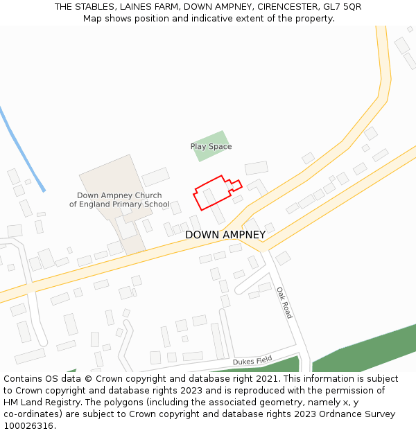 THE STABLES, LAINES FARM, DOWN AMPNEY, CIRENCESTER, GL7 5QR: Location map and indicative extent of plot