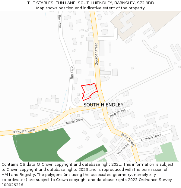 THE STABLES, TUN LANE, SOUTH HIENDLEY, BARNSLEY, S72 9DD: Location map and indicative extent of plot