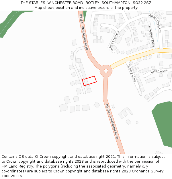 THE STABLES, WINCHESTER ROAD, BOTLEY, SOUTHAMPTON, SO32 2SZ: Location map and indicative extent of plot