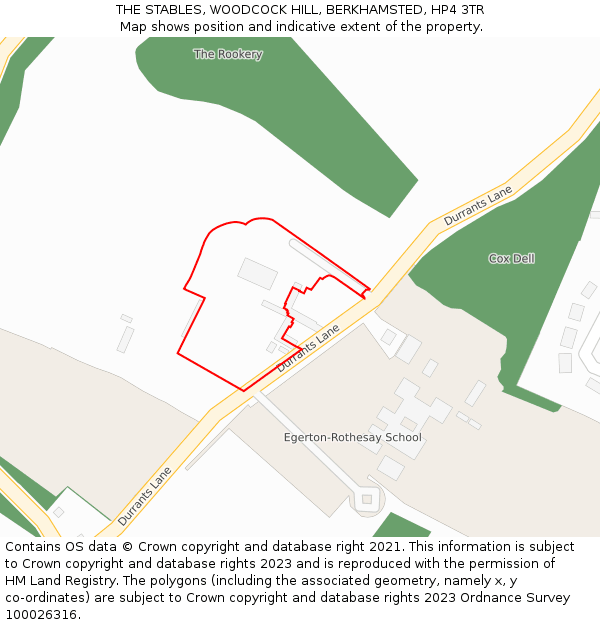 THE STABLES, WOODCOCK HILL, BERKHAMSTED, HP4 3TR: Location map and indicative extent of plot