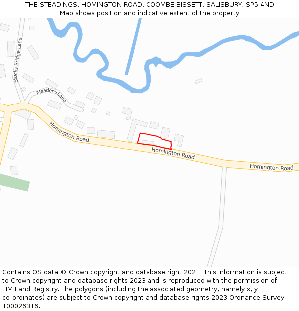 THE STEADINGS, HOMINGTON ROAD, COOMBE BISSETT, SALISBURY, SP5 4ND: Location map and indicative extent of plot