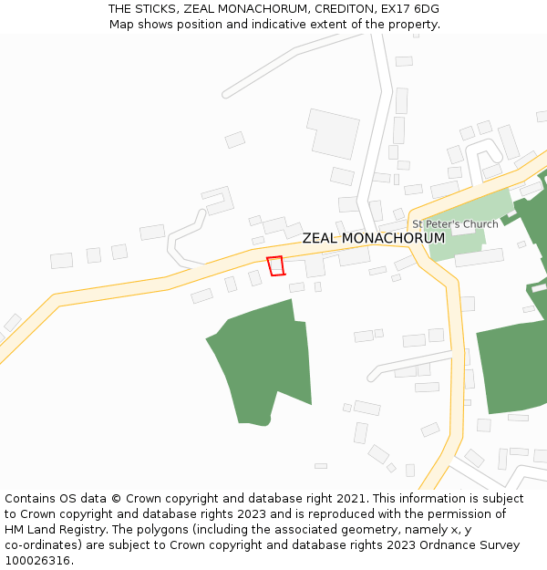 THE STICKS, ZEAL MONACHORUM, CREDITON, EX17 6DG: Location map and indicative extent of plot