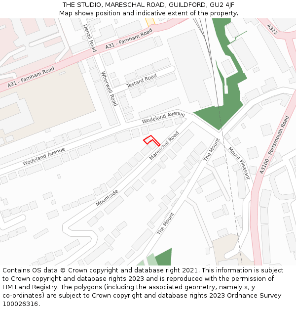 THE STUDIO, MARESCHAL ROAD, GUILDFORD, GU2 4JF: Location map and indicative extent of plot